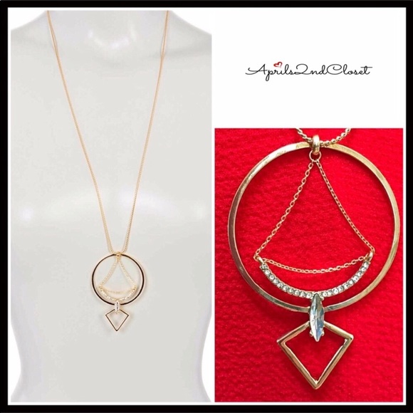 LONG PAVE CRYSTAL PENDANT STATEMENT NECKLACE - Picture 2 of 7